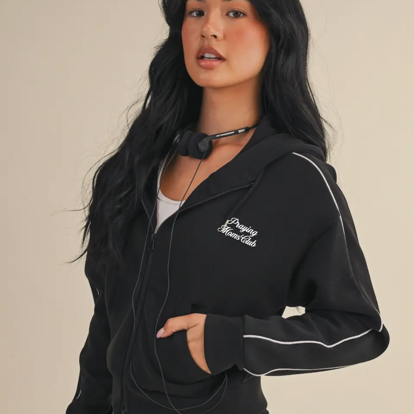 Praying Moms Club Super Soft Hoodie with Piping-Black