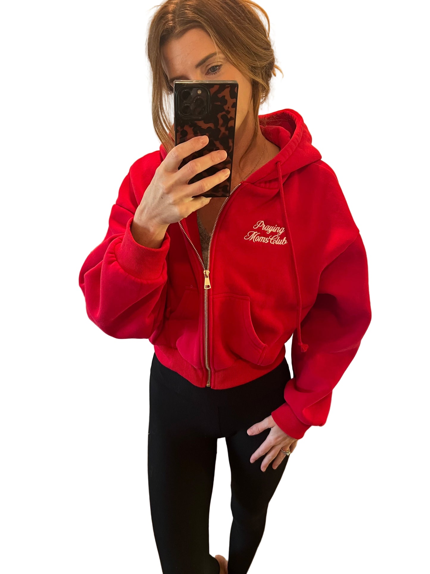 Praying Moms Club Cozy Crop Hoodie-Red