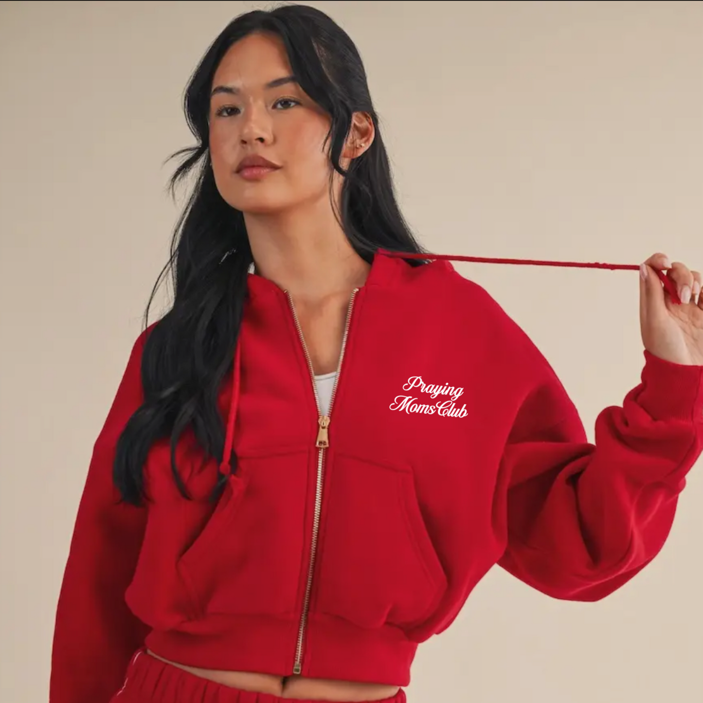 Praying Moms Club Cozy Crop Hoodie-Red
